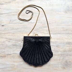 Vintage Black Beaded Evening Bag Art Deco Shell Purse Partners Mervyn’s 50s